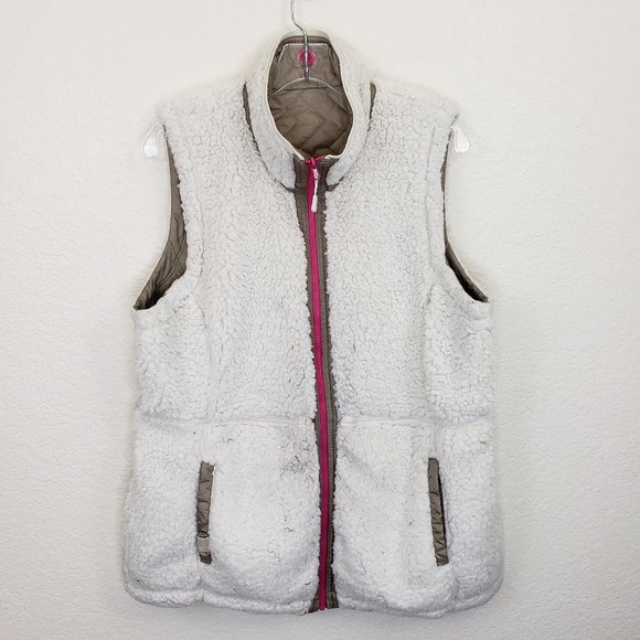 Mountain Hardwear Tan/White Fleece Quilted Reversible Full Zip Winter Vest L - Picture 6 of 16